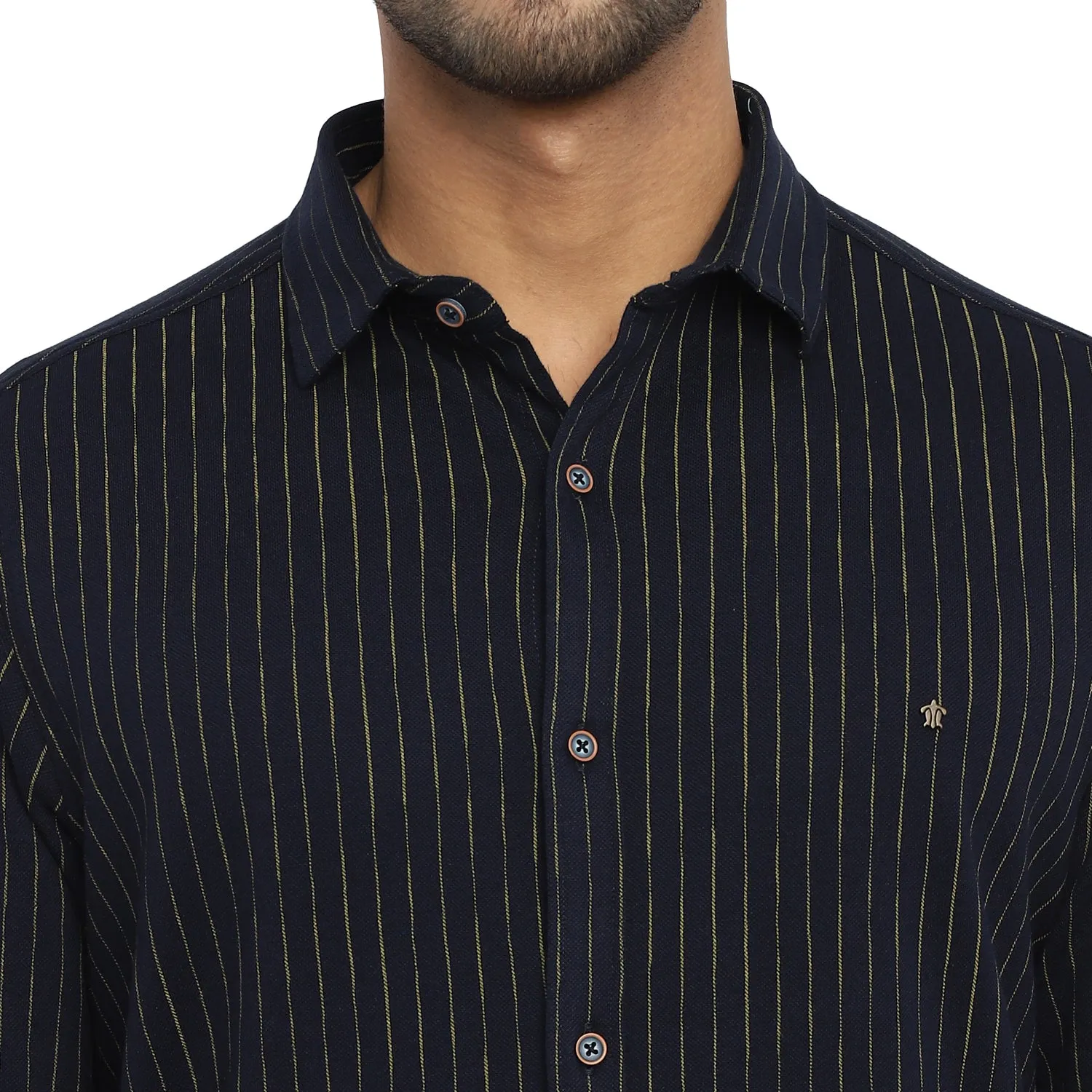 Navy Blue Cotton Printed Ultra Slim Fit Shirt