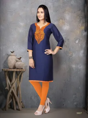 Navy Blue Cotton Silk Kurti