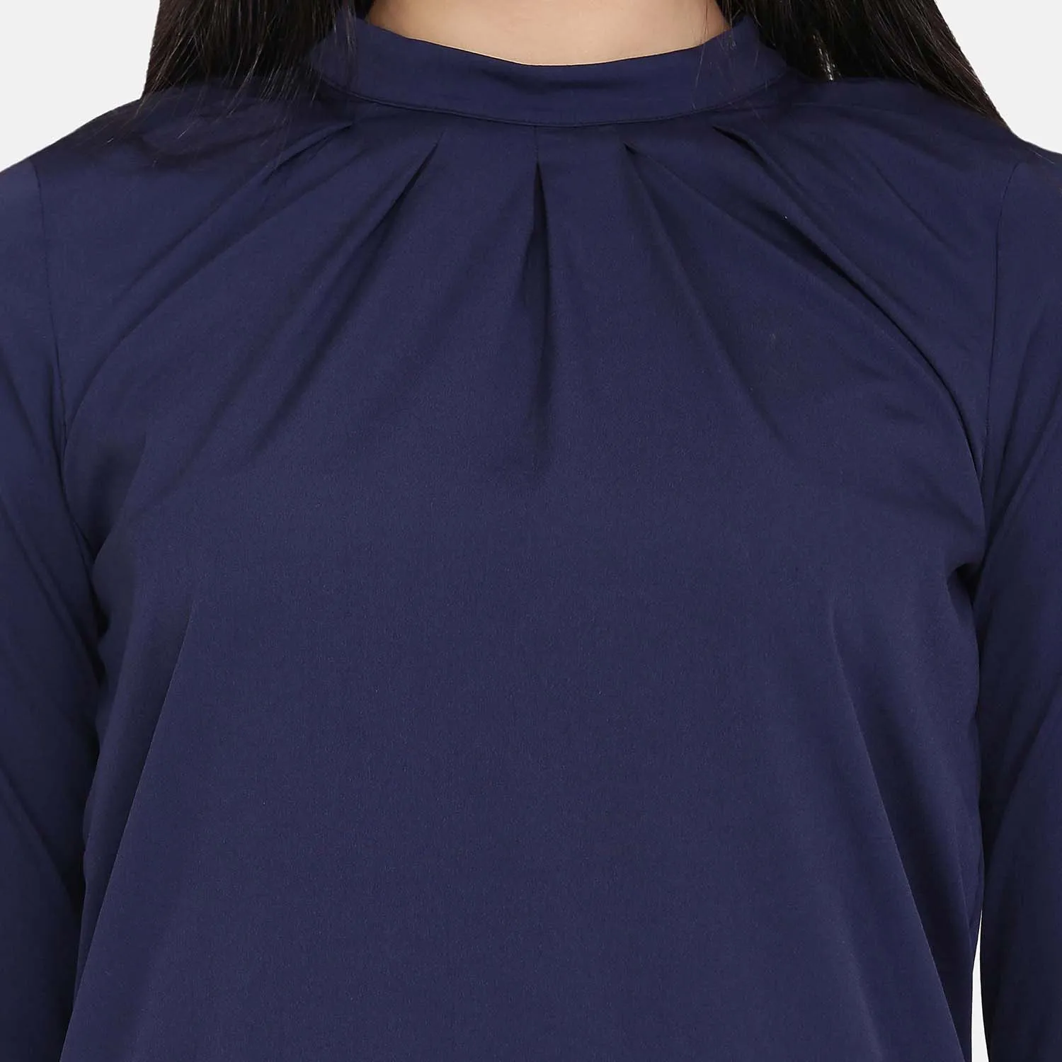 Navy Blue Crepe Sunrays Neck Top