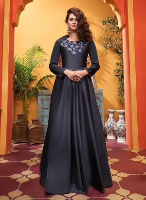 Navy Blue Designer Silk Gown