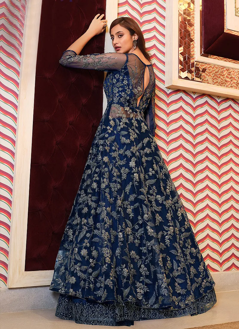 Navy Blue Embroidered Anarkali Lehenga Suit