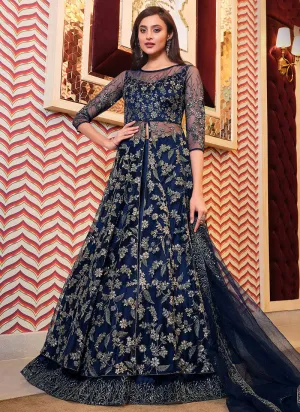 Navy Blue Embroidered Anarkali Lehenga Suit