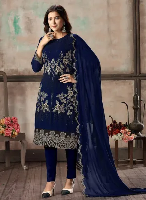 Navy Blue Embroidered Designer Salwar Kameez