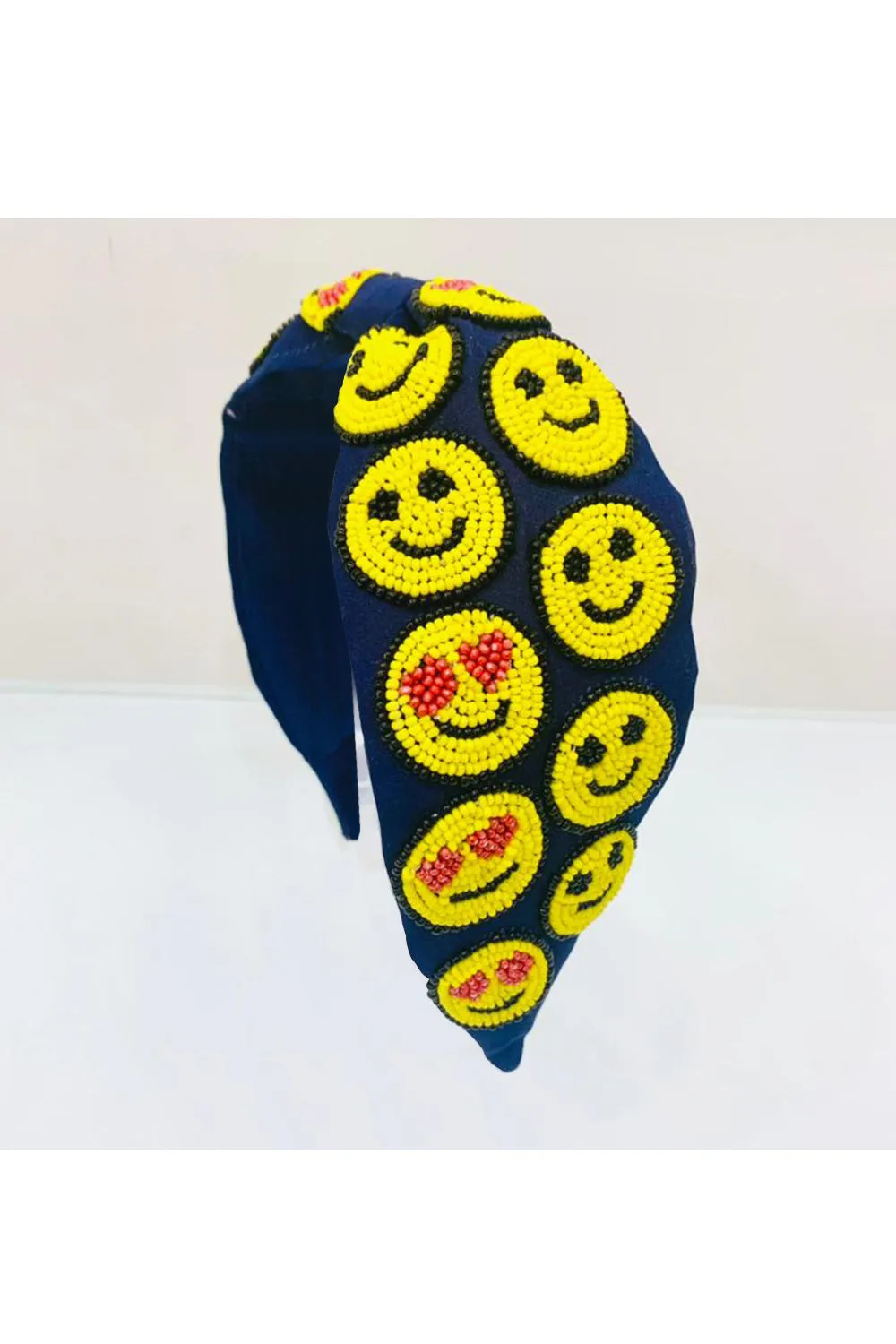 Navy Blue Emoji Bead Embroidery Work Hairband