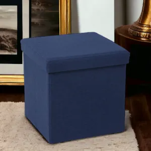 Navy Blue Faux linen Storage Box With Lid