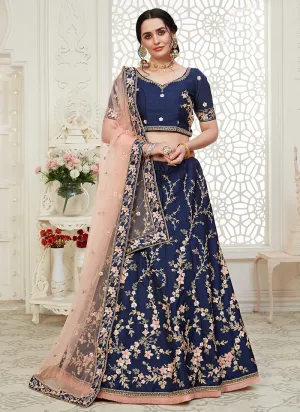 Navy Blue Floral Embroidered Designer Lehenga Choli