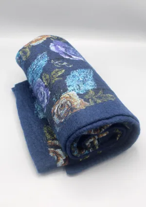 Navy Blue Floral Print Felt Wool Colorful Indoor Mat