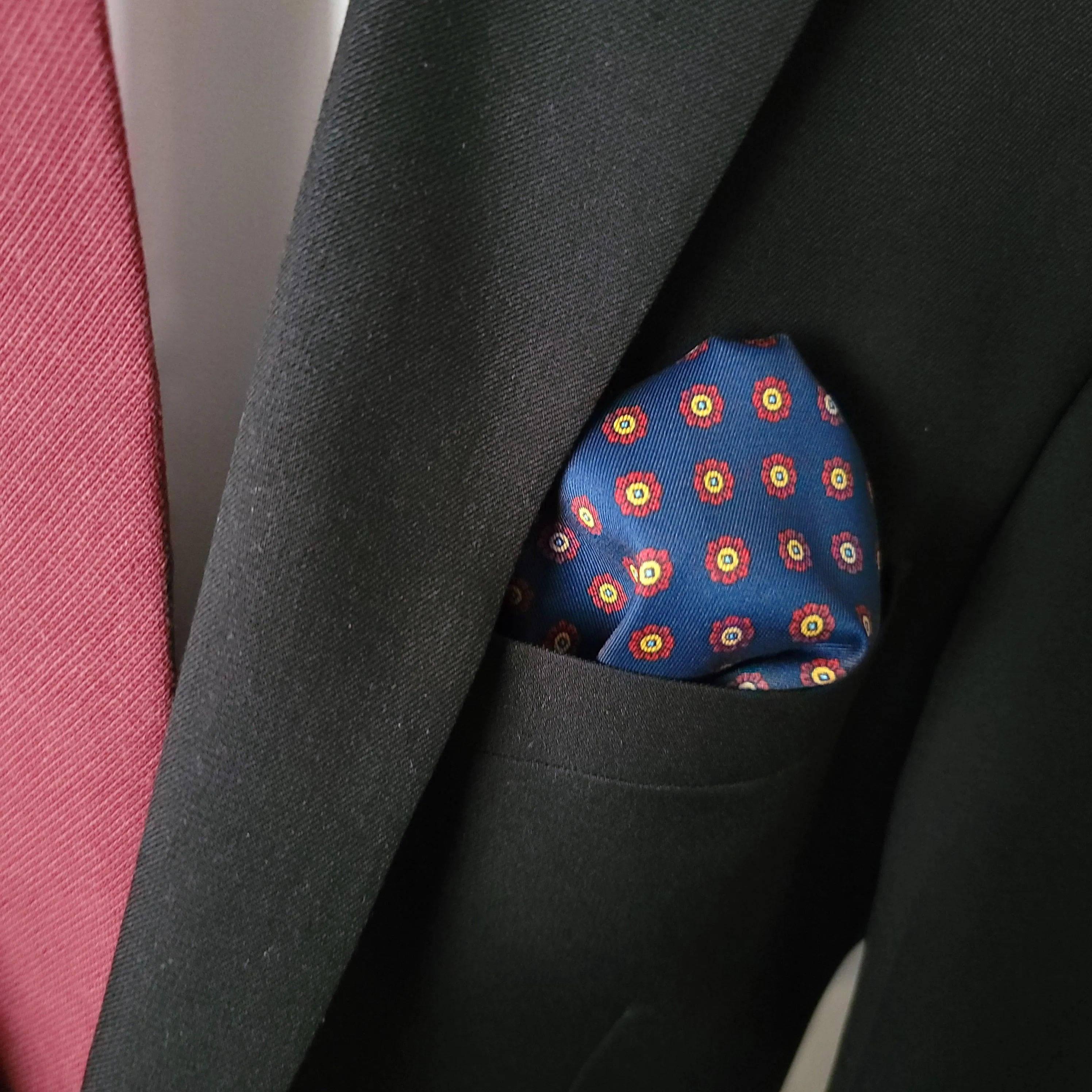 Navy Blue Floral Red Stylish and Elegant Silk Pocket Square