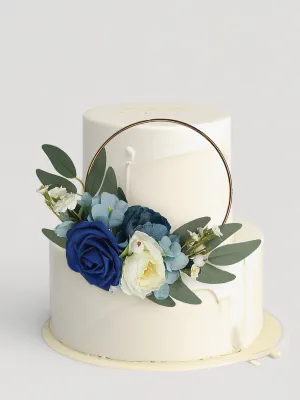 Navy Blue Floral Wreath Cake Topper