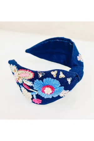 Navy blue floweralla pure crepe hairband