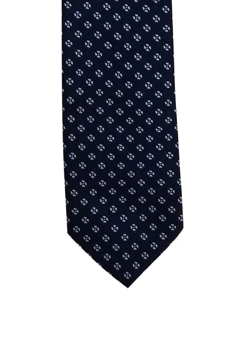 Navy Blue-Flowered Geometric Tie