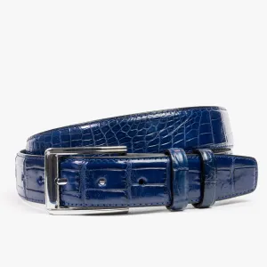 Navy Blue Genuine Crocodile Belt "Zach"