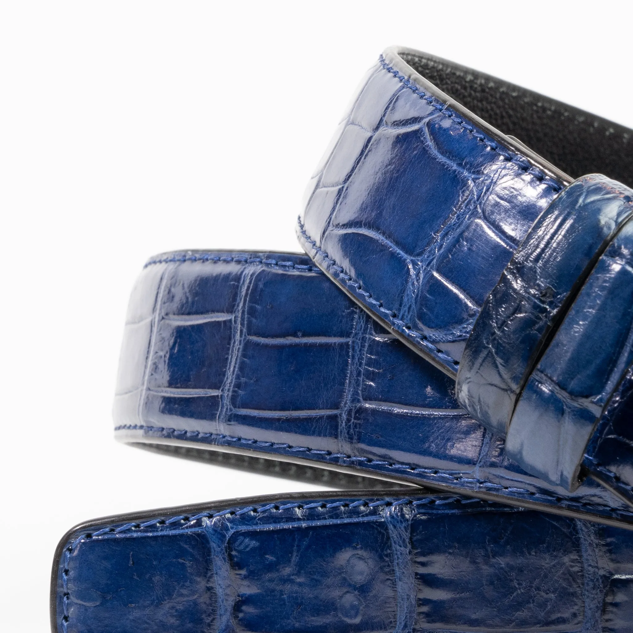 Navy Blue Genuine Crocodile Belt "Zach"