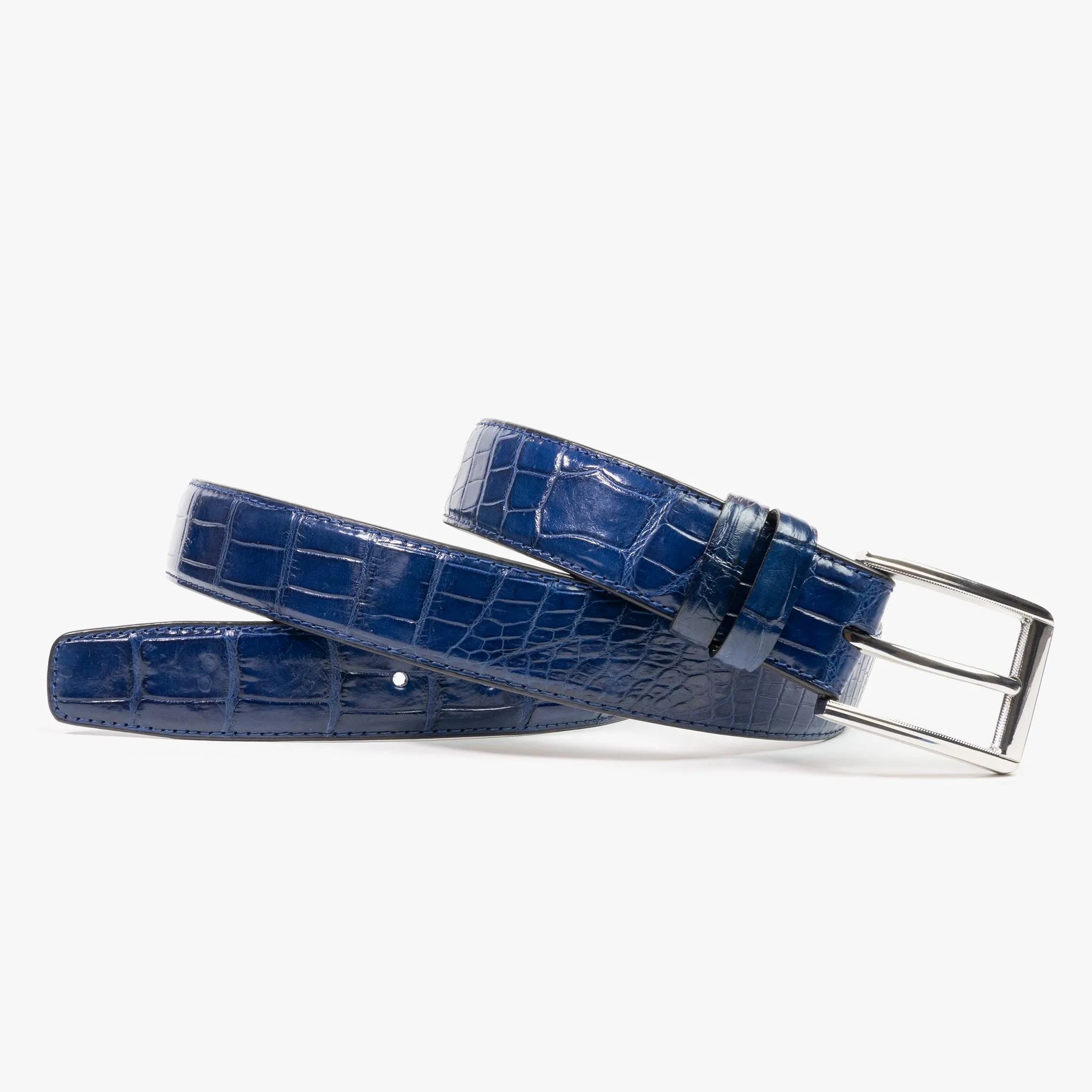 Navy Blue Genuine Crocodile Belt "Zach"