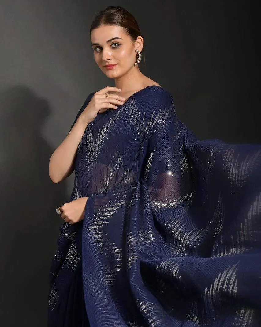 Navy Blue Georgette Saree