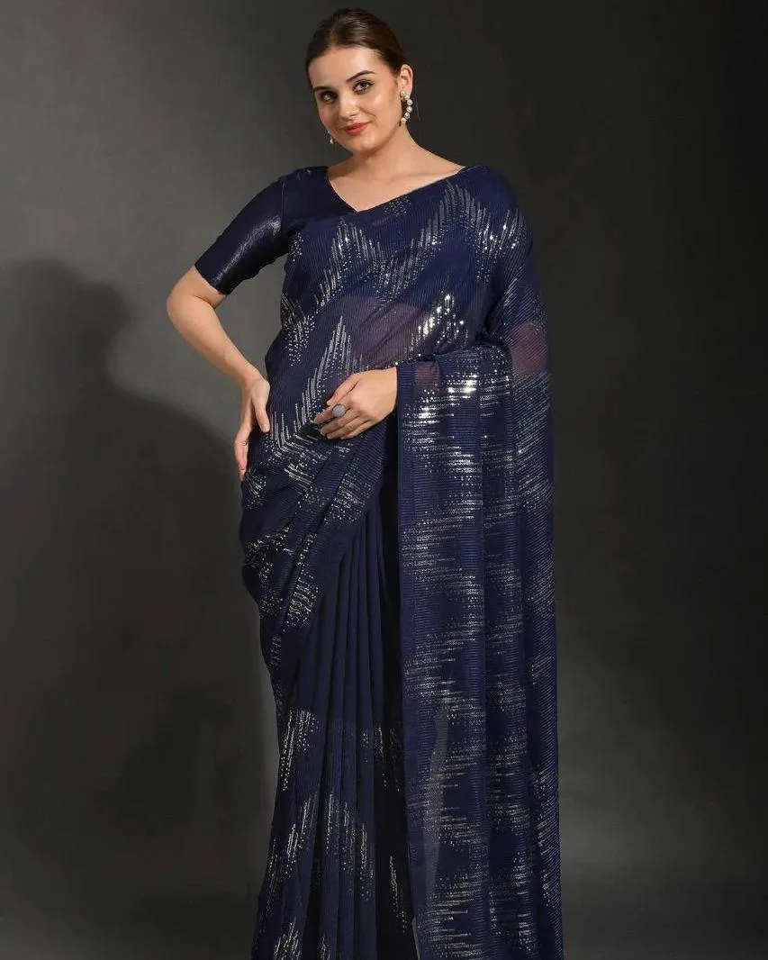 Navy Blue Georgette Saree