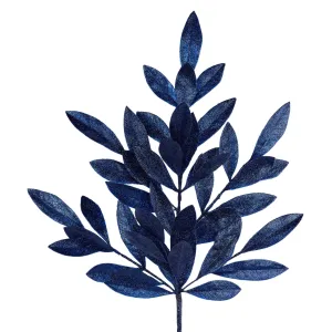 Navy Blue Glitter Bay Leaf Spray