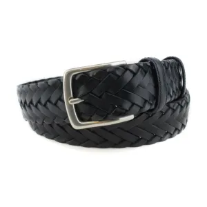 Navy Blue Handwoven Leather Silver Prong Belt