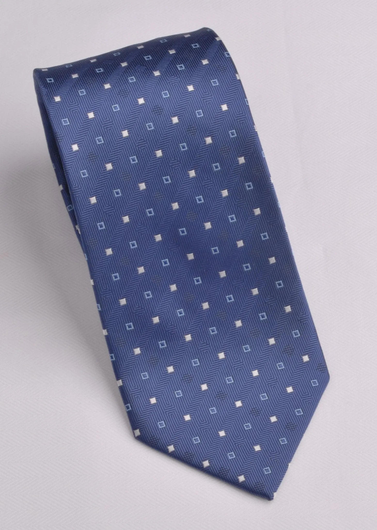 Navy Blue Herringbone Twill Skinny Tie with Contrast Studs Luxury Fashion 3"