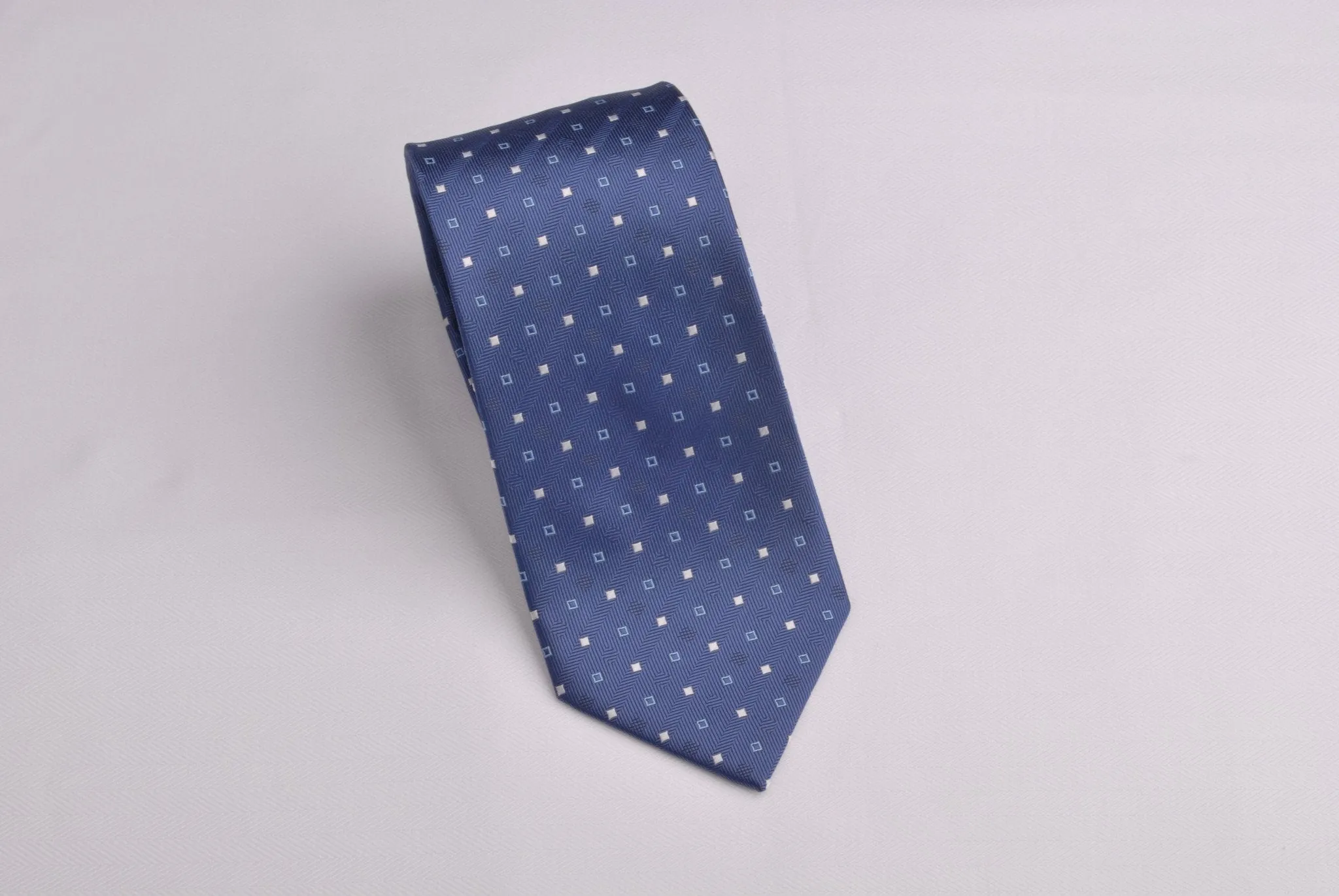 Navy Blue Herringbone Twill Skinny Tie with Contrast Studs Luxury Fashion 3"