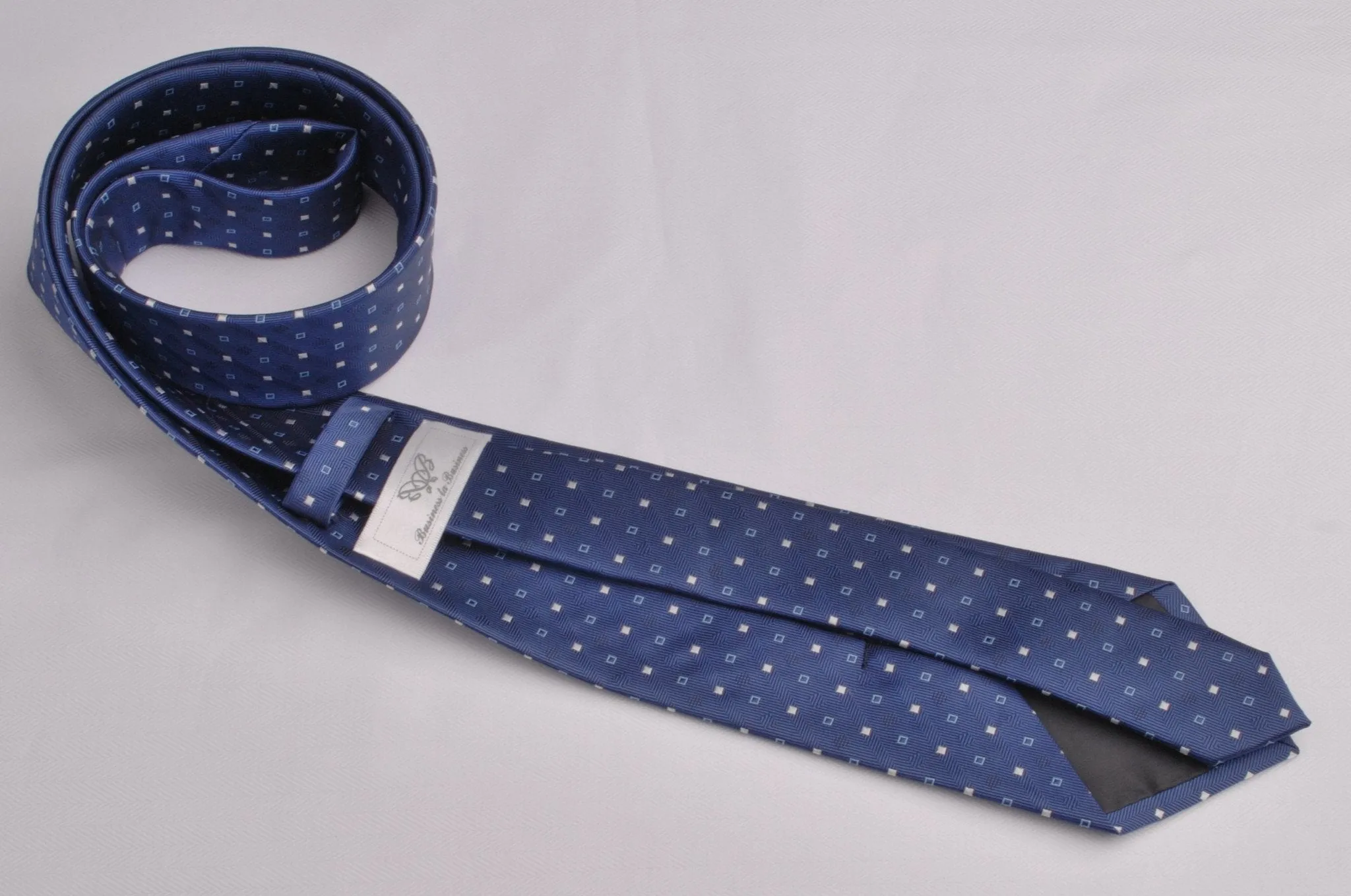 Navy Blue Herringbone Twill Skinny Tie with Contrast Studs Luxury Fashion 3"