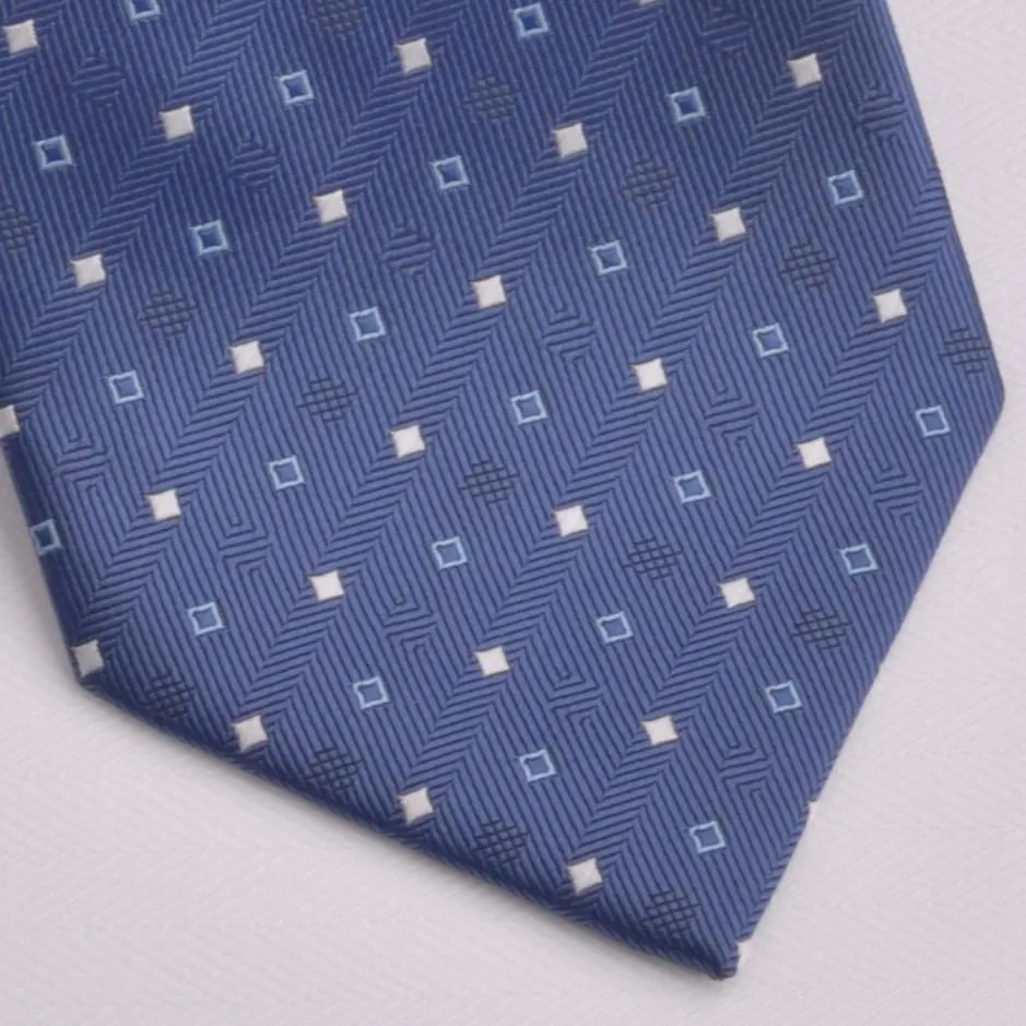 Navy Blue Herringbone Twill Skinny Tie with Contrast Studs Luxury Fashion 3"