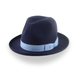 Navy Blue Homburg Fedora in Premium Beaver Fur Felt | The Cyrus