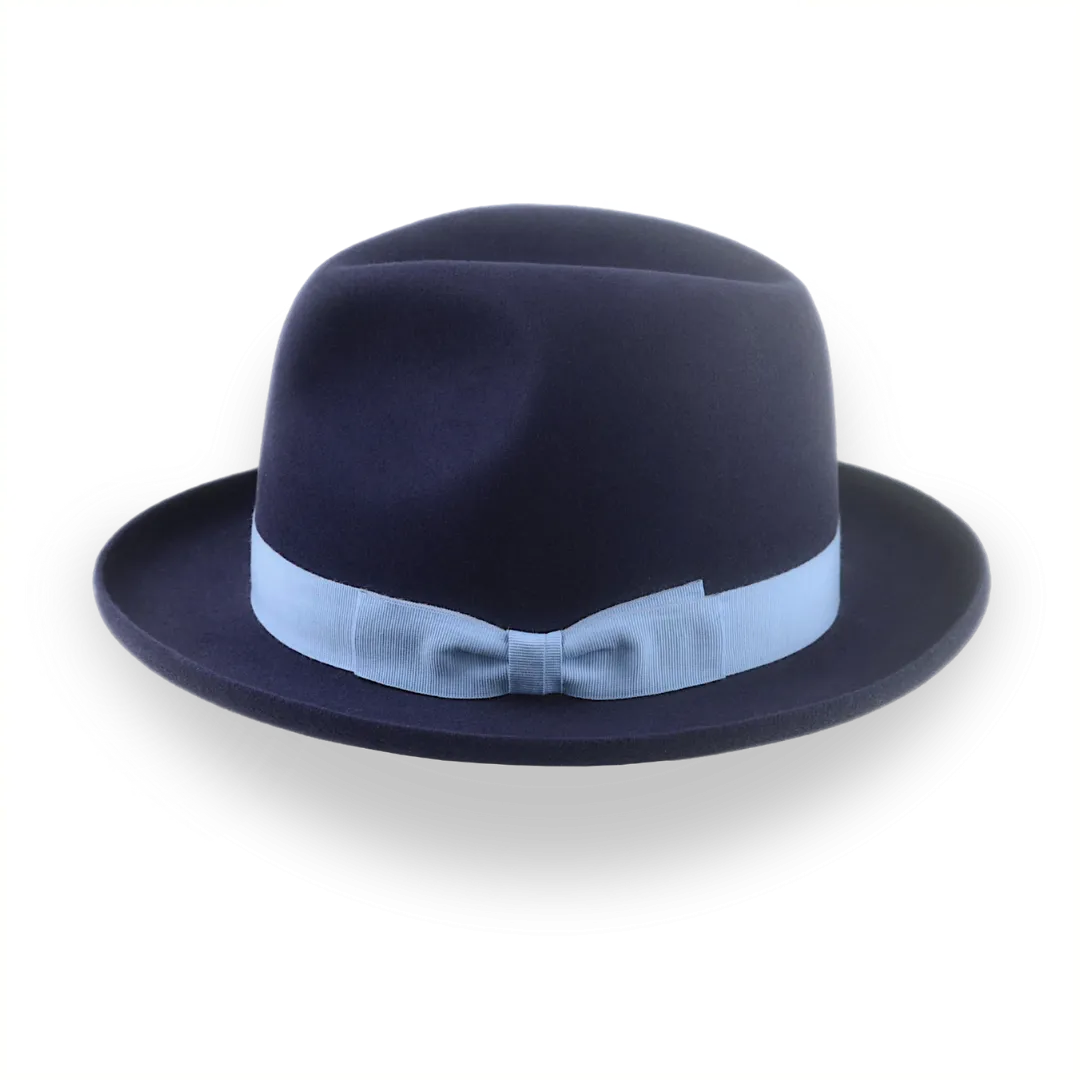 Navy Blue Homburg Fedora in Premium Beaver Fur Felt | The Cyrus