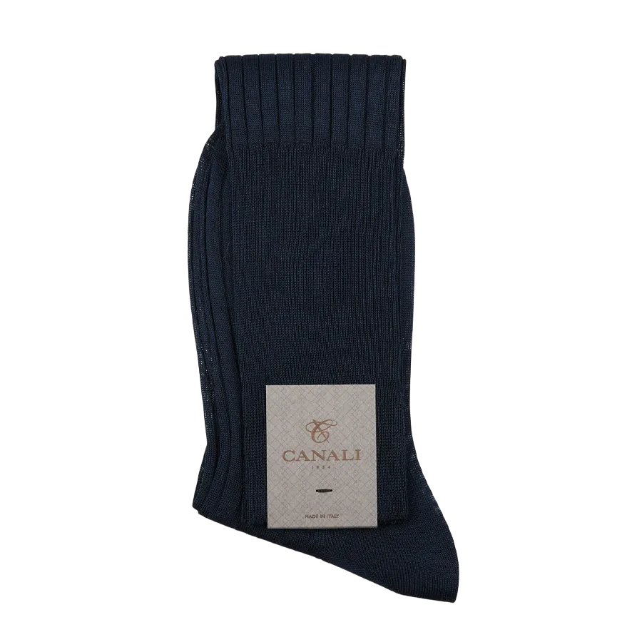 Navy Blue Knee Long Ribbed Cotton Socks