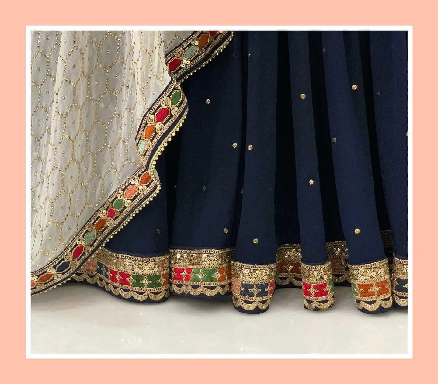 Navy Blue Lehenga Choli in Georgette with Mukaish Work