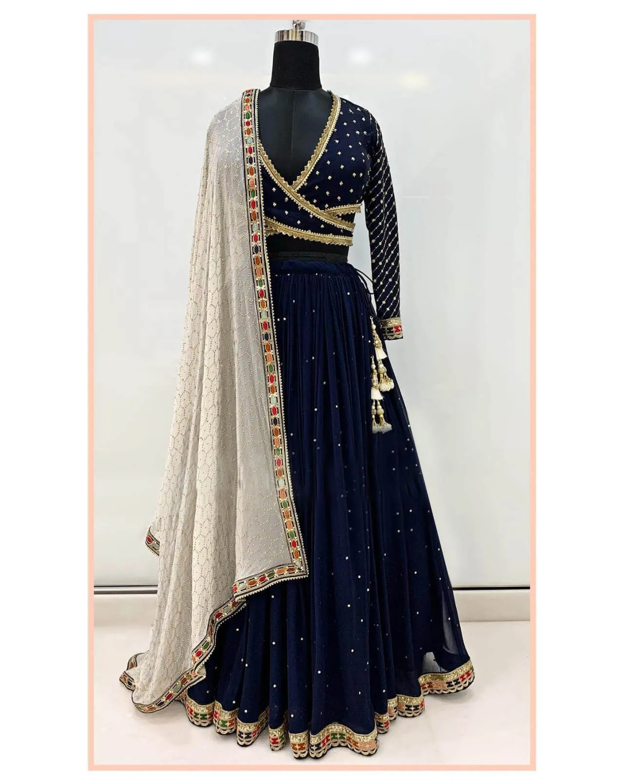 Navy Blue Lehenga Choli in Georgette with Mukaish Work