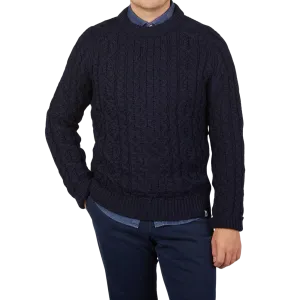 Navy Blue Merino Wool Hudson Aran Jumper