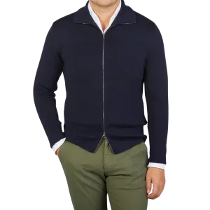 Navy Blue Merino Wool Zip Jacket