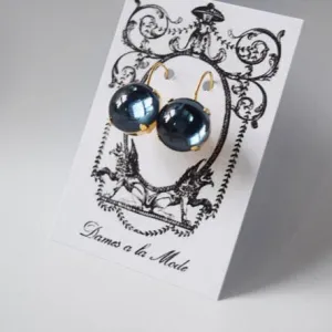 Navy Blue Mirror Back Earrings - SALE