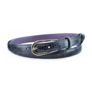 Navy blue mock crocodile skinny belt