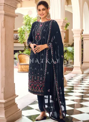 Navy Blue Multi Embroidered Pakistani Pant Style Suit