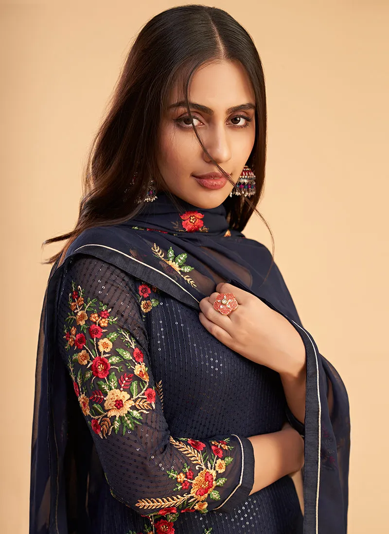 Navy Blue Multi Embroidery Traditional Salwar Suit