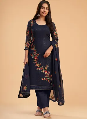 Navy Blue Multi Embroidery Traditional Salwar Suit