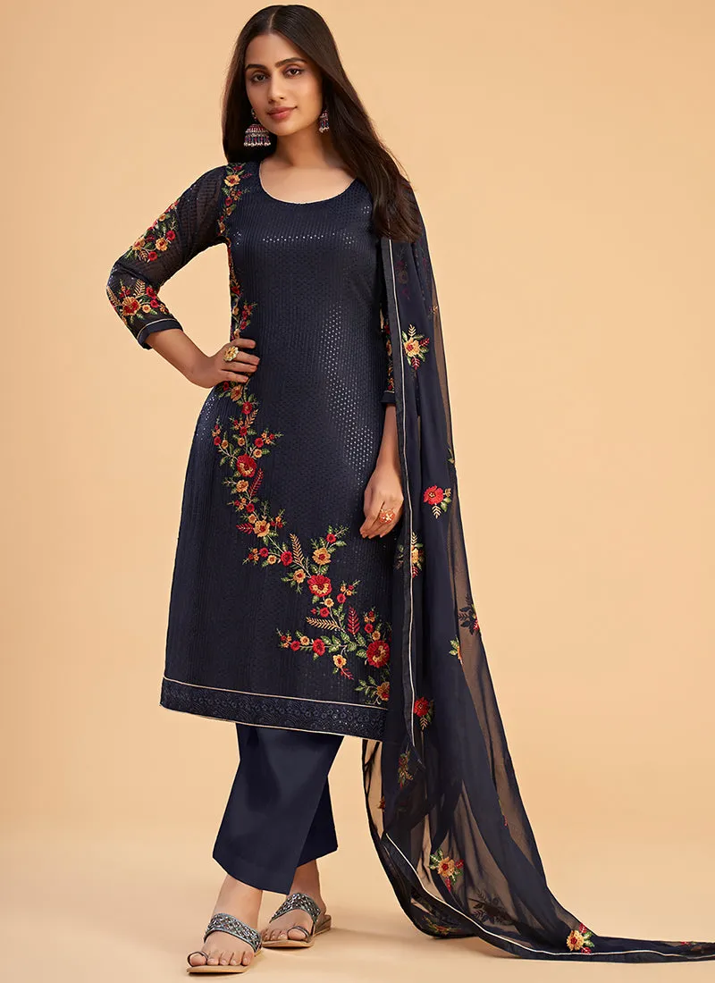 Navy Blue Multi Embroidery Traditional Salwar Suit