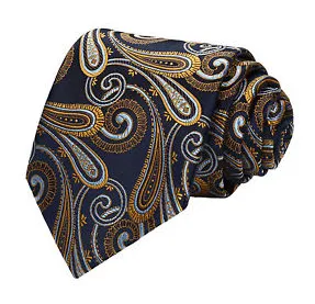 Navy Blue, Orange Gold & Silver Paisley Tie