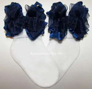 Navy Blue Organza Ruffle Bow Socks