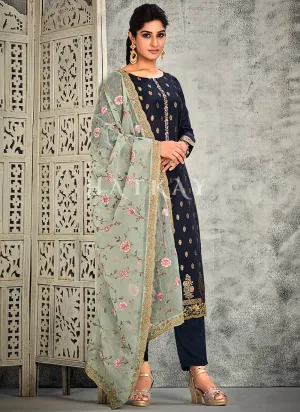 Navy Blue Pakistani Pant Style Salwar Suit