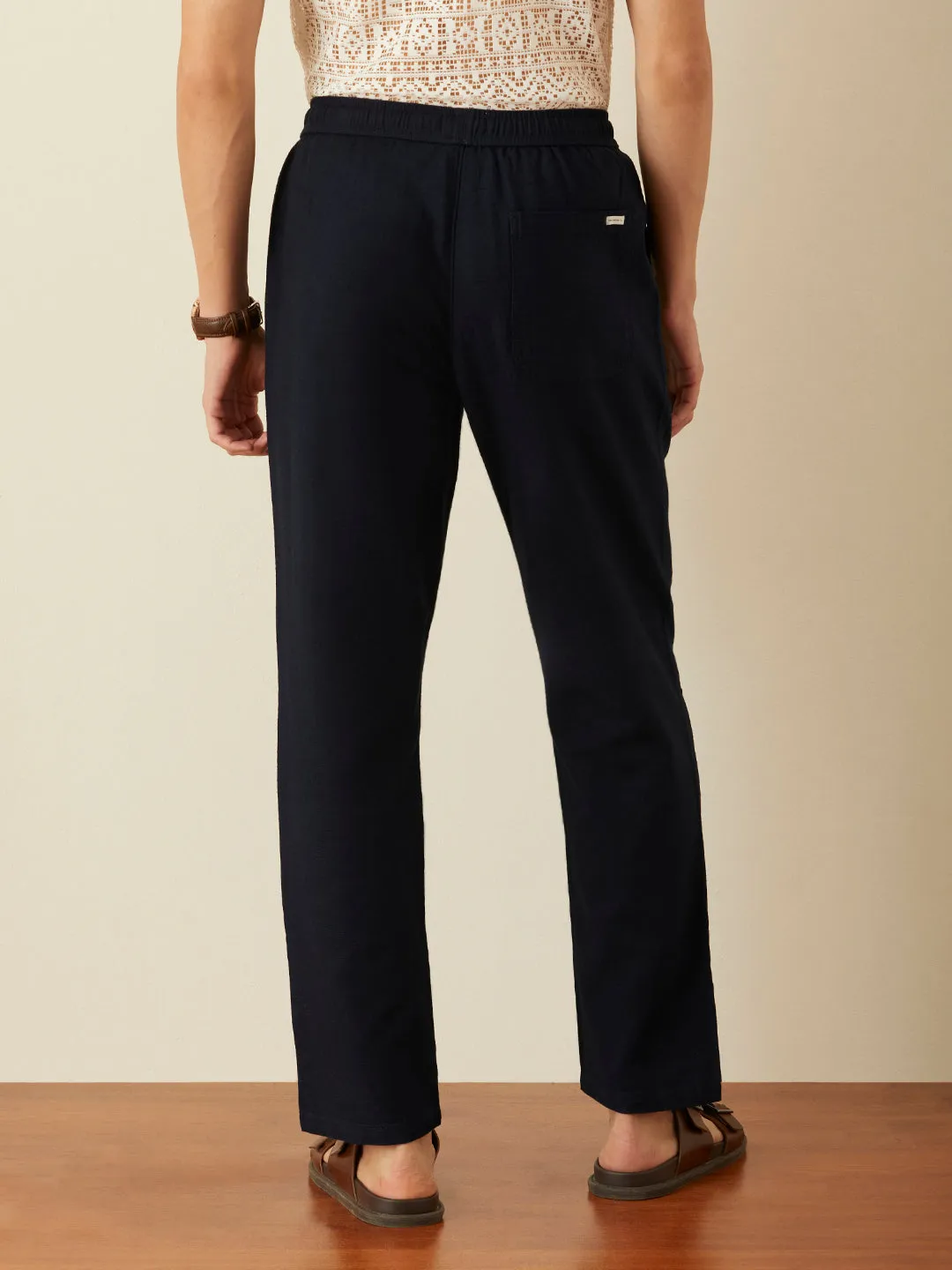 Navy Blue Plain Loose Pants