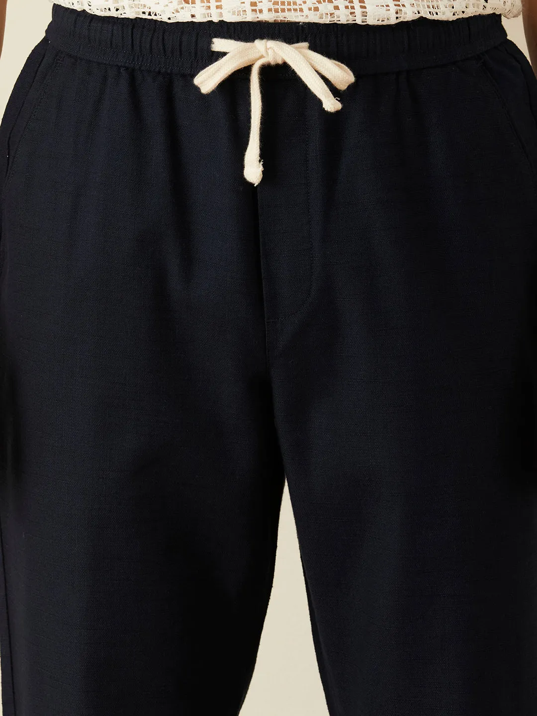 Navy Blue Plain Loose Pants