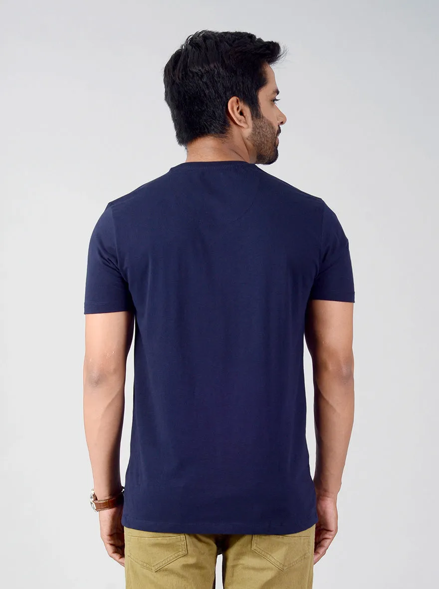 Navy Blue Printed Slim Fit T-shirt | Greenfibre