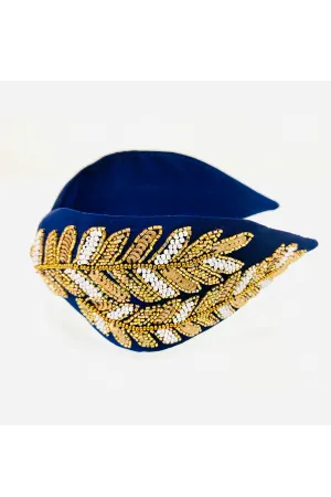 Navy blue pure crepe leaf hairband