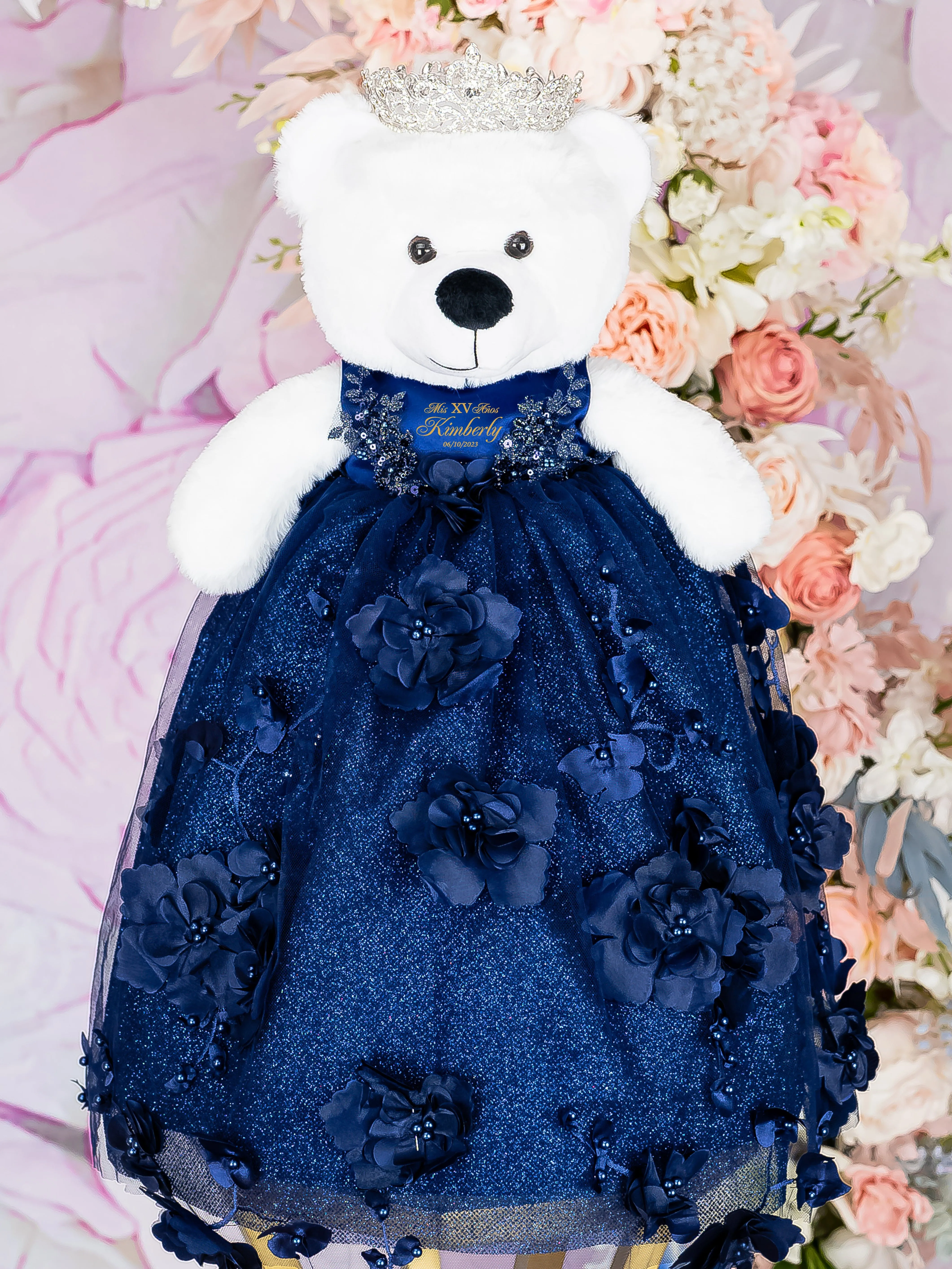 Navy Blue Quinceanera pillows set and teddy bear