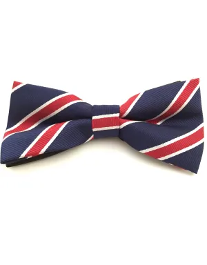 Navy Blue, Red & White Striped Bowtie