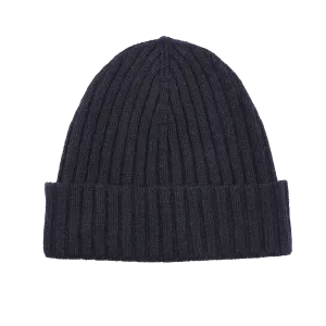 Navy Blue Ribbed Cashmere Beanie