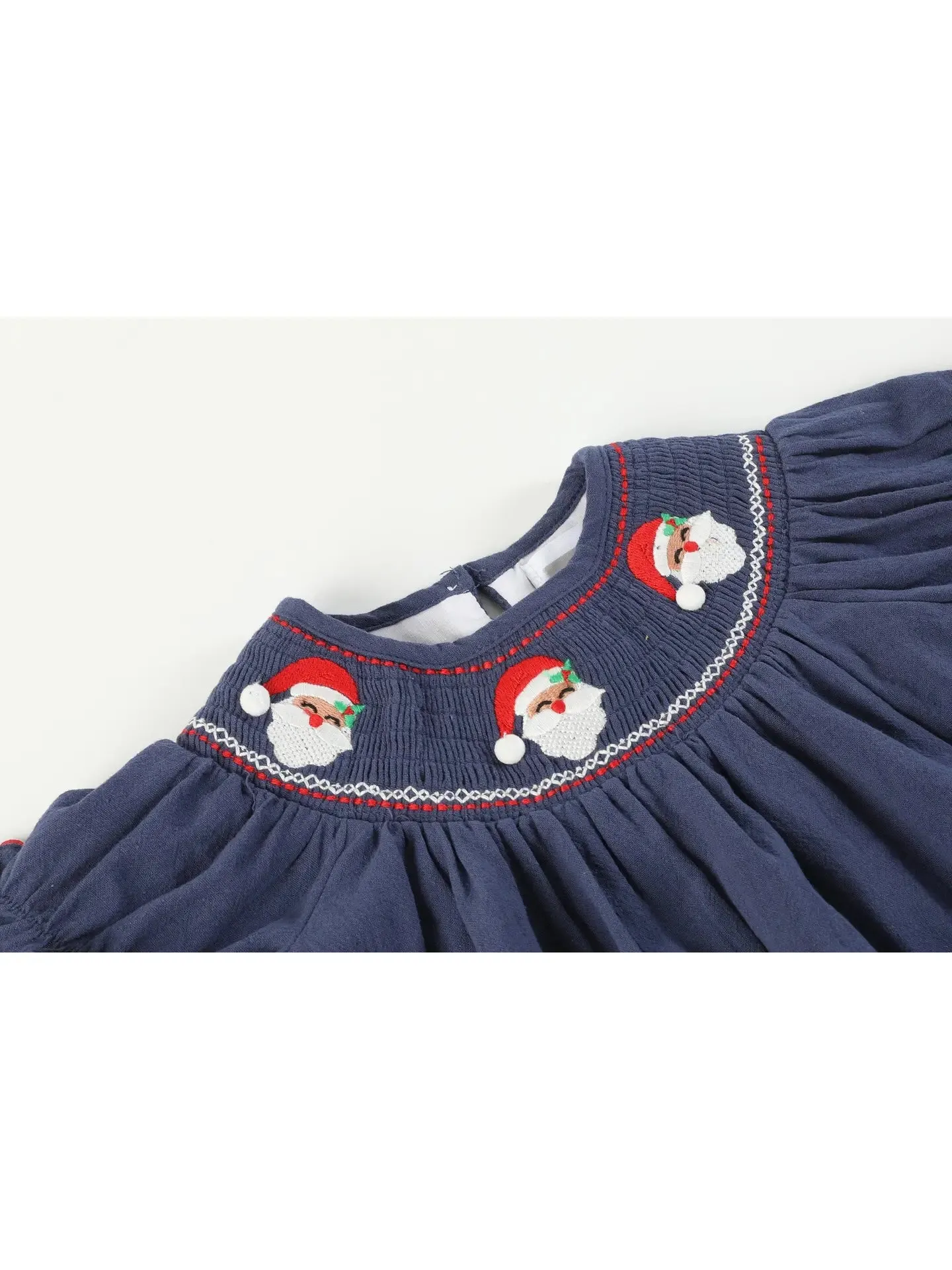 Navy Blue Santa Smocked Dress and Bloomers Set